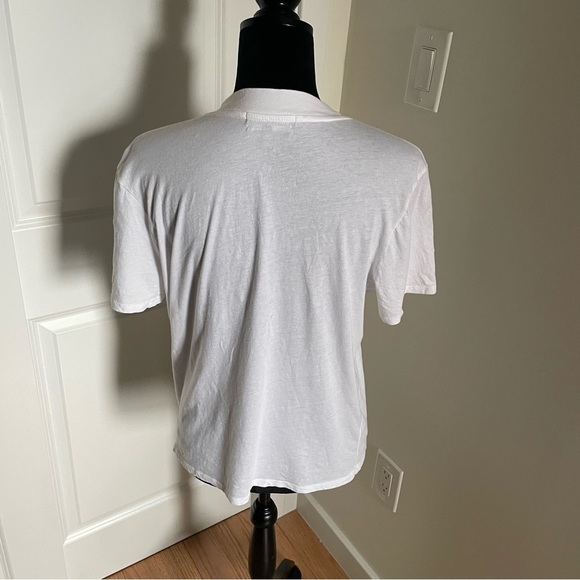 Something Navy White Moc Neck 100% Cotton Short Sleeve T-Shirt EUC size Medium - Picture 4 of 9